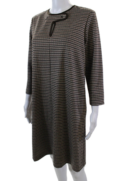 J. Mclaughlin Womens Houndstooth Print Long Sleeves Dress Brown Black Size Mediu