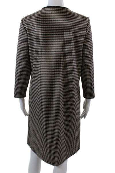 J. Mclaughlin Womens Houndstooth Print Long Sleeves Dress Brown Black Size Mediu