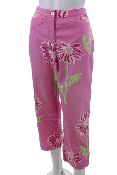 Lilly Pulitzer Womena Floral Print High Rise Pants Pink Green Cotton Size 8