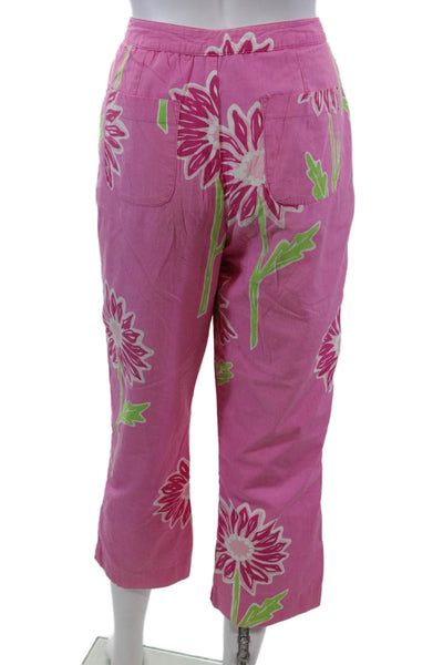 Lilly Pulitzer Womena Floral Print High Rise Pants Pink Green Cotton Size 8