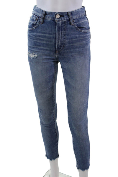 Moussy Vintage Womens High Rise Raw Hem Slim Leg Jeans Blue Cotton Size 24