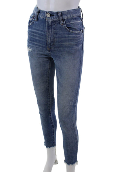Moussy Vintage Womens High Rise Raw Hem Slim Leg Jeans Blue Cotton Size 24