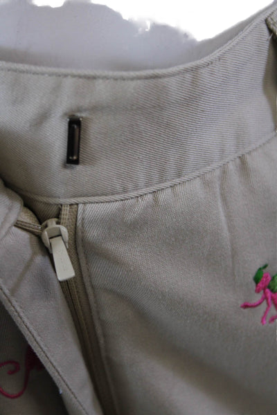 Lilly Pulitzer Womens Embroidered Khaki Pants Beige Pink Cotton Size 6