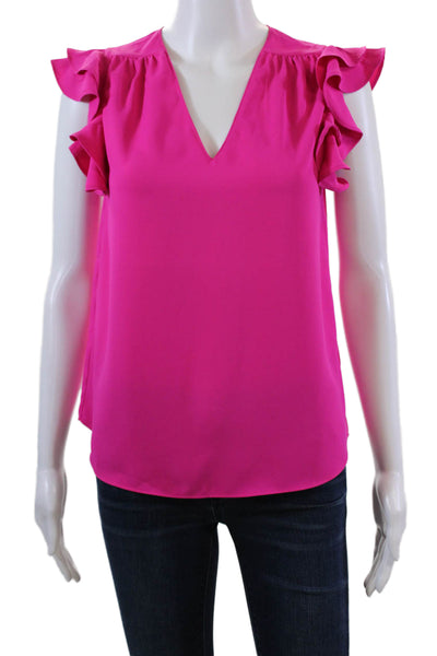 Amanda Uprichard Womens Ruffled Sleeves V Neck Blouse Pink Size Extra Small