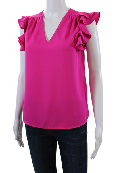Amanda Uprichard Womens Ruffled Sleeves V Neck Blouse Pink Size Extra Small
