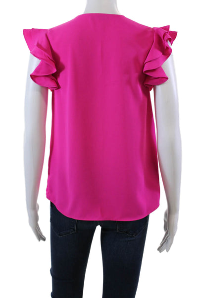 Amanda Uprichard Womens Ruffled Sleeves V Neck Blouse Pink Size Extra Small