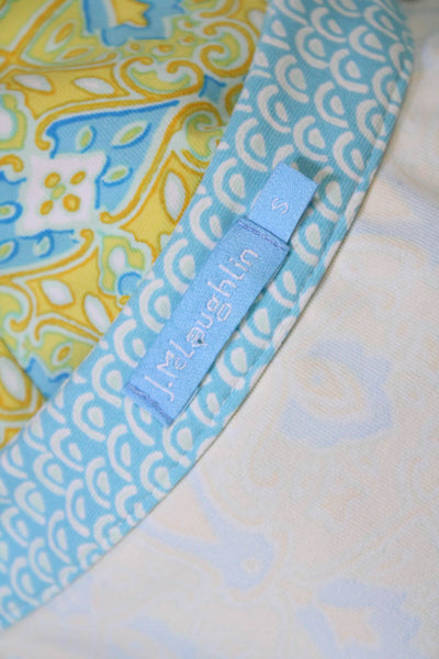 J. Mclaughlin Womens Abstract Print Tunic Blouse Yellow Blue Size Small