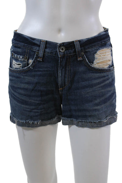 Rag & Bone Womens Cotton Distressed Cuffed Leg Denim Shorts Blue Size 23