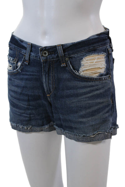 Rag & Bone Womens Cotton Distressed Cuffed Leg Denim Shorts Blue Size 23