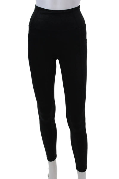 All Access Womens High Waisted Pocketed Wet Look Leggings Solid Black Size XS