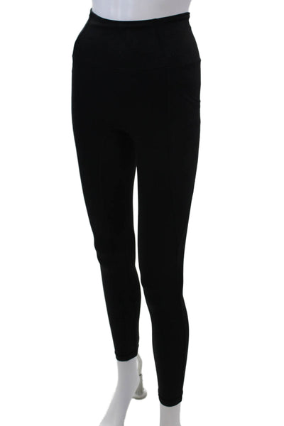 All Access Womens High Waisted Pocketed Wet Look Leggings Solid Black Size XS