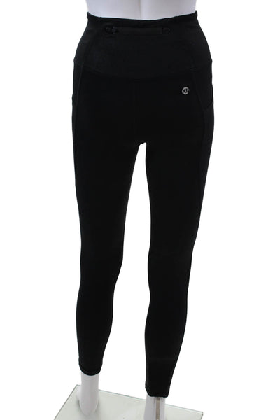 All Access Womens High Waisted Pocketed Wet Look Leggings Solid Black Size XS