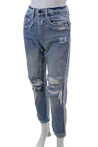 Frame Womens Cotton Raw Trim Detail Distressed Casual Jeans Blue Size 24