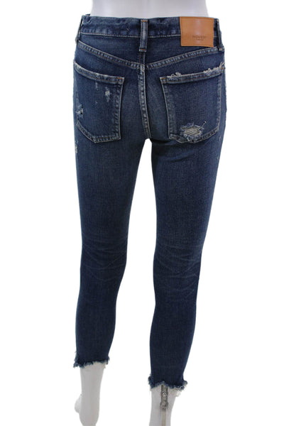 Moussy Womens Cotton Distressed Raw Hem Detail Skinny Leg Jeans Blue Size 24