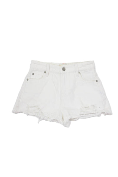 Alice + Olivia Womens Cotton Distressed Raw Hem Denim Shorts White Size 24