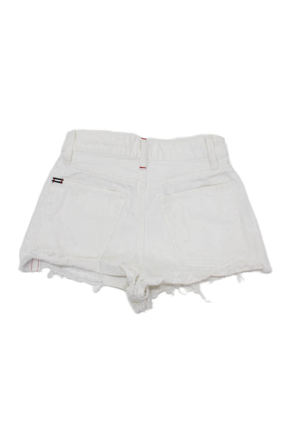 Alice + Olivia Womens Cotton Distressed Raw Hem Denim Shorts White Size 24