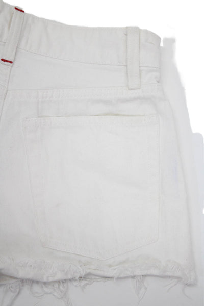 Alice + Olivia Womens Cotton Distressed Raw Hem Denim Shorts White Size 24