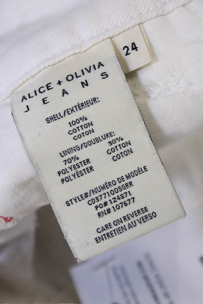 Alice + Olivia Womens Cotton Distressed Raw Hem Denim Shorts White Size 24