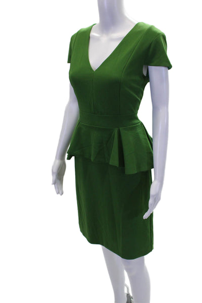 Alexia Admor Womens Textured Lined V-neck Short Sleeve Pleated Dress Green Size