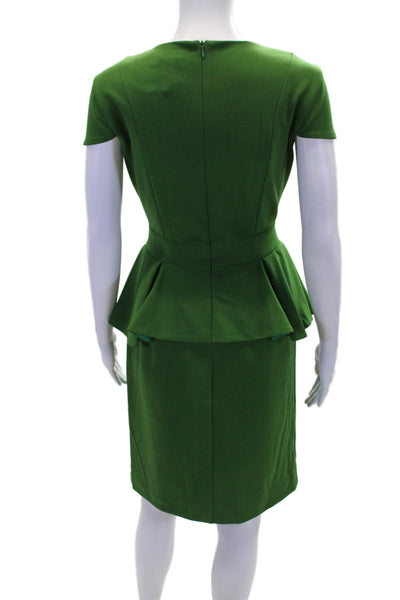 Alexia Admor Womens Textured Lined V-neck Short Sleeve Pleated Dress Green Size