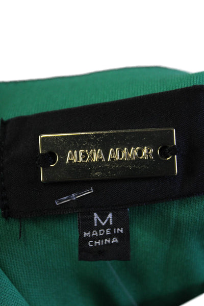 Alexia Admor Womens Textured Lined V-neck Short Sleeve Pleated Dress Green Size