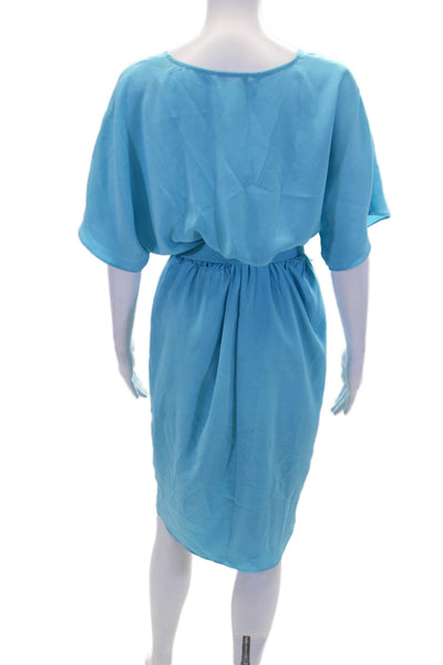 Trina Turk Womens Short Sleeve V-neck Belted Lined Ruched Dress Blue Size 6