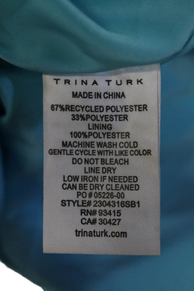 Trina Turk Womens Short Sleeve V-neck Belted Lined Ruched Dress Blue Size 6