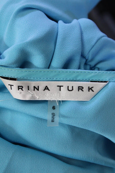Trina Turk Womens Short Sleeve V-neck Belted Lined Ruched Dress Blue Size 6