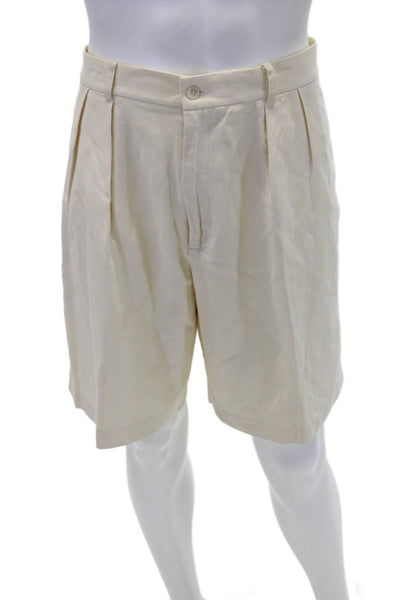 J. Mclaughlin Mens Linen Textured Zip Button Lined Dress Shorts Yellow Size EUR