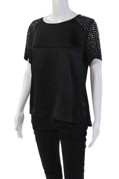 Rebecca Taylor Womens Embellished Short Sleeve Scoop Neck Silk Top Black Size 2