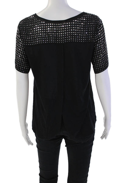 Rebecca Taylor Womens Embellished Short Sleeve Scoop Neck Silk Top Black Size 2