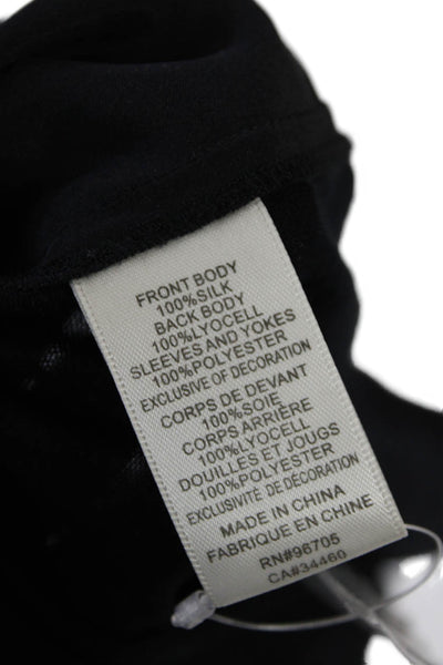 Rebecca Taylor Womens Embellished Short Sleeve Scoop Neck Silk Top Black Size 2