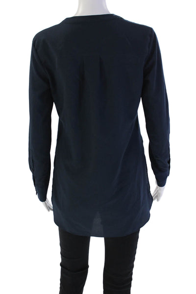Neiman Marcus Womens Long Sleeve V Neck Side Slit Shirt Blue Size Extra Small