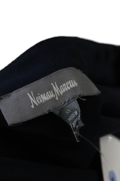 Neiman Marcus Womens Long Sleeve V Neck Side Slit Shirt Blue Size Extra Small