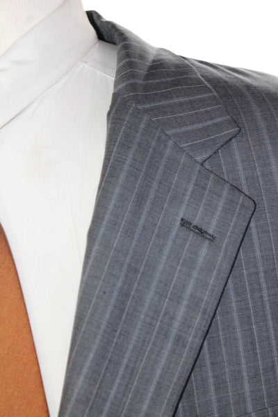 Hickey Freeman Mens Striped Blazer Jacket Gray Blue Wool Size 50 Extra Long