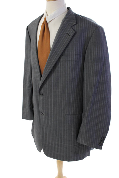 Hickey Freeman Mens Striped Blazer Jacket Gray Blue Wool Size 50 Extra Long
