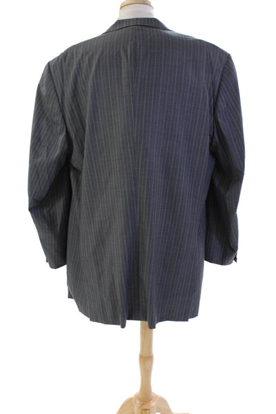 Hickey Freeman Mens Striped Blazer Jacket Gray Blue Wool Size 50 Extra Long