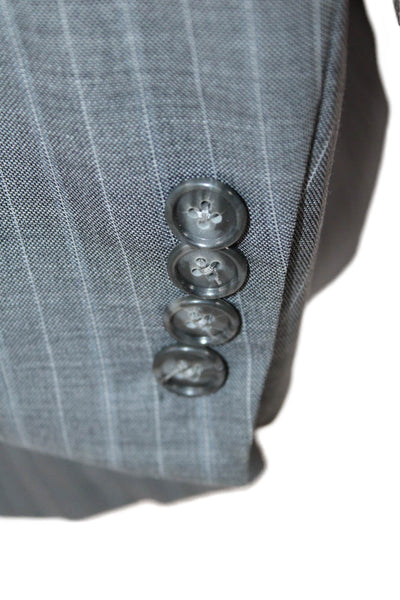 Hickey Freeman Mens Striped Blazer Jacket Gray Blue Wool Size 50 Extra Long