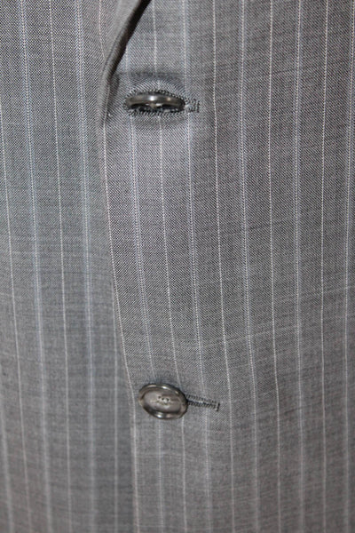 Hickey Freeman Mens Striped Blazer Jacket Gray Blue Wool Size 50 Extra Long