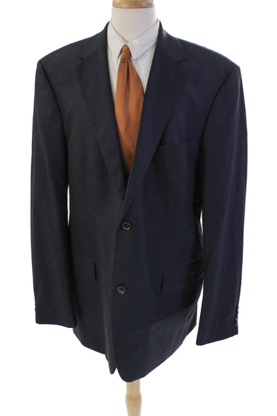 Hugo Boss Mens Two Button Classic Lapel Blazer Jacket Black Wool Size 48 Long