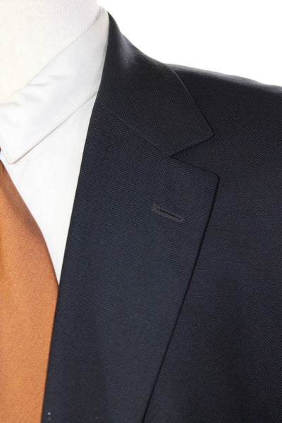 Hugo Boss Mens Two Button Classic Lapel Blazer Jacket Black Wool Size 48 Long