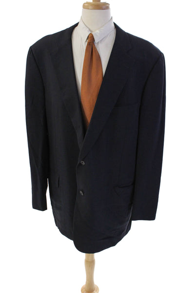 Paul Stuart Mens Two Button Wide Lapel Blazer Black Wool Size 50 Extra Long