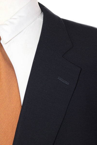 Paul Stuart Mens Two Button Wide Lapel Blazer Black Wool Size 50 Extra Long