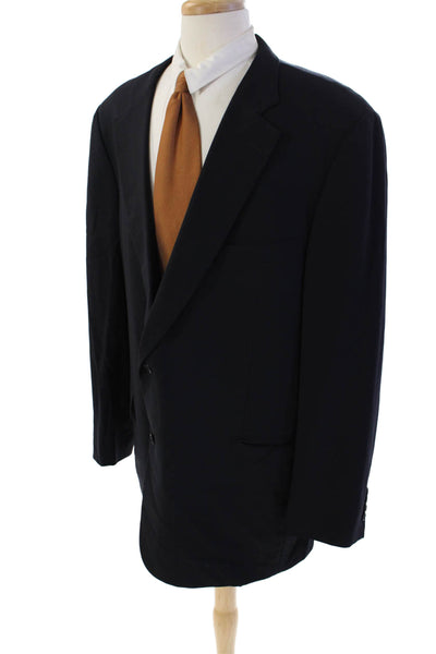 Paul Stuart Mens Two Button Wide Lapel Blazer Black Wool Size 50 Extra Long