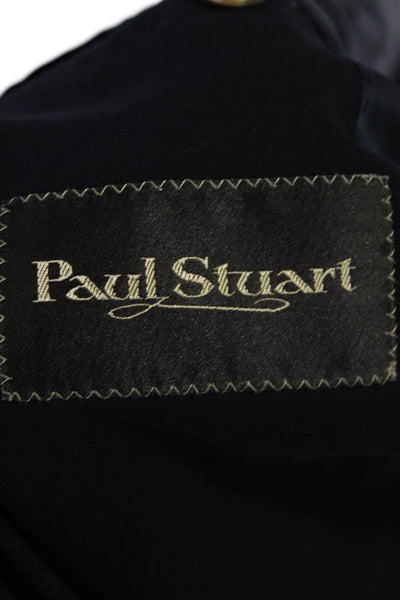 Paul Stuart Mens Two Button Wide Lapel Blazer Black Wool Size 50 Extra Long