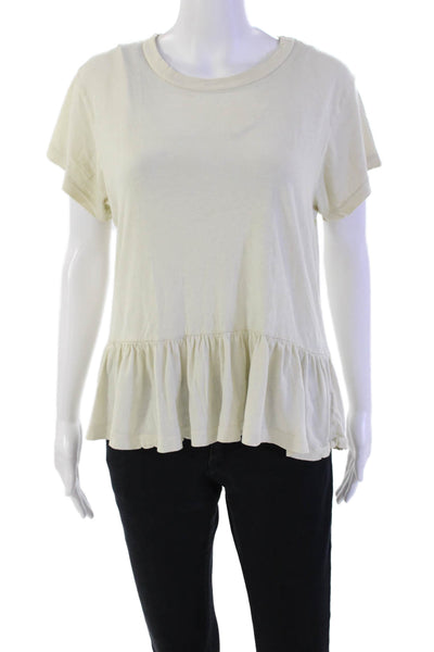 The Great Womens Cotton Short Sleeve Babydoll Peplum Blouse Top White Size 2