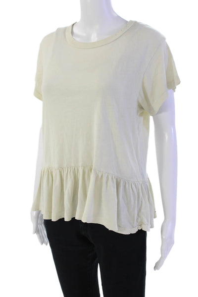 The Great Womens Cotton Short Sleeve Babydoll Peplum Blouse Top White Size 2