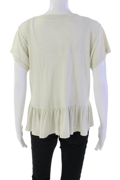 The Great Womens Cotton Short Sleeve Babydoll Peplum Blouse Top White Size 2