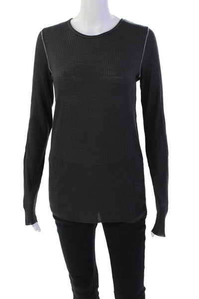 Calypso Saint Barth Womens Wool Long Sleeve Ribbed T Shirt Gray Size S