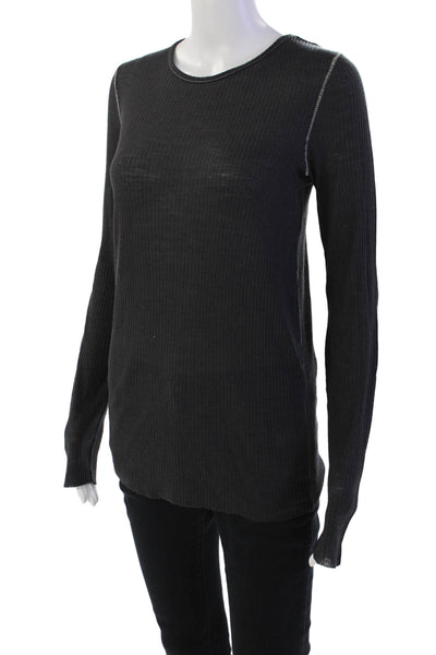 Calypso Saint Barth Womens Wool Long Sleeve Ribbed T Shirt Gray Size S